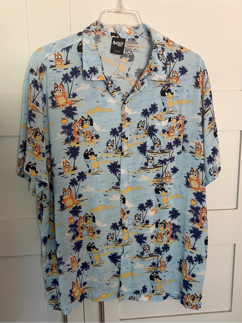 Bluey Cartoon Short-Sleeve Hawaiian Shirt Button Down Relax Casual Beach Resort